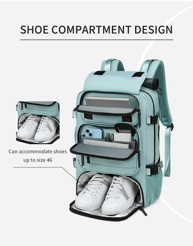 Large Travel Backpack Boardable Backpack USB Charging Waterproof Outdoor Travel Backpack Independent Shoe Compartment 8102