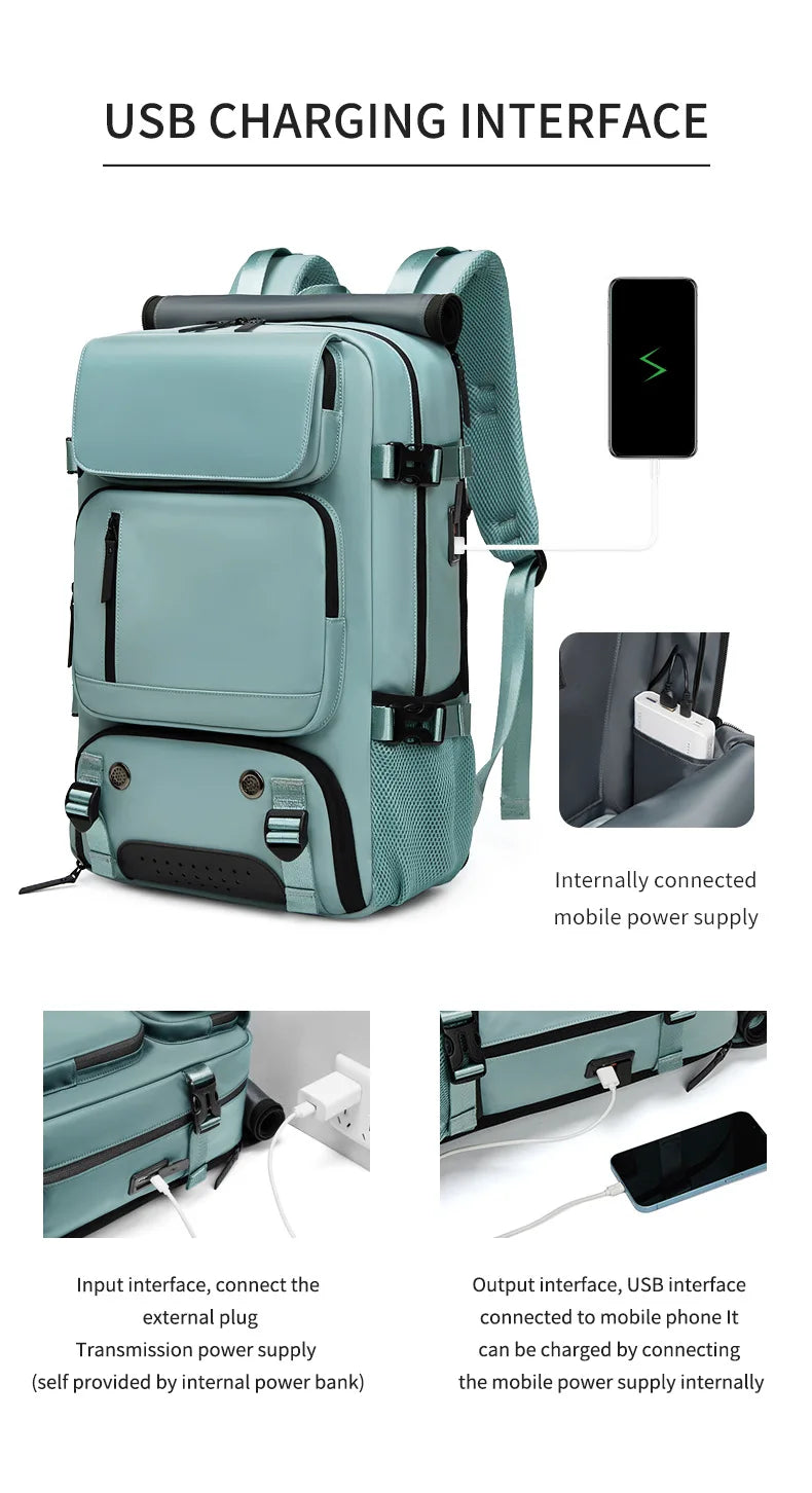 Large Travel Backpack Boardable Backpack USB Charging Waterproof Outdoor Travel Backpack Independent Shoe Compartment 8102